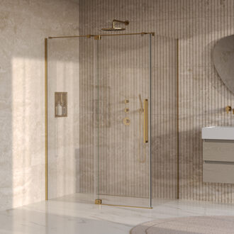 Brauer Stellar douchecabine met draaideur helder glas 140x90x200 omkeerbaar incl. glascoating PVD goud geborsteld