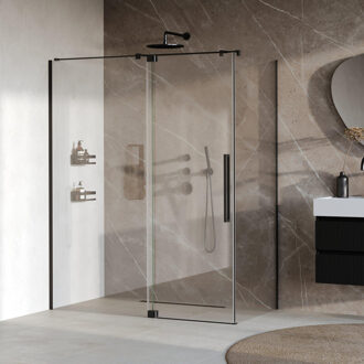 Brauer Stellar douchecabine met draaideur helder glas 160x100x200 omkeerbaar incl. glascoating mat zwart