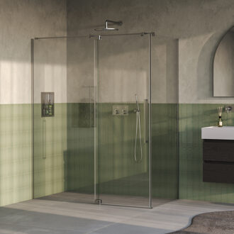 Brauer Stellar douchecabine met draaideur helder glas 160x100x200 omkeerbaar incl. glascoating PVD RVS-kleurig geborsteld