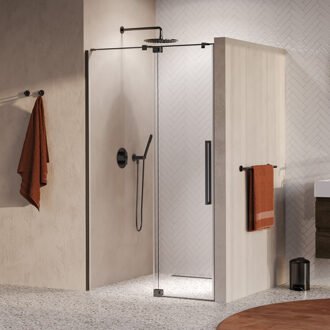 Brauer Stellar Nisdeur - 2-delig - 100x200cm - draaideur - glascoating - omkeerbaar - helder glas - geborsteld gunmetal PVD GS-SRN1H100200GM Gunmetal geborsteld (PVD)