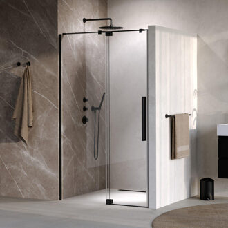 Brauer Stellar Nisdeur - 2-delig - 100x200cm - draaideur - glascoating - omkeerbaar - helder glas - geborsteld gunmetal PVD GS-SRN1H100200MZ Zwart mat