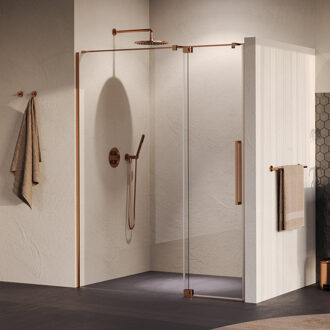 Brauer Stellar Nisdeur - 2-delig - 160x200cm - draaideur - glascoating - omkeerbaar - helder glas - geborsteld koper PVD GS-SRN1H160200GK Koper geborsteld