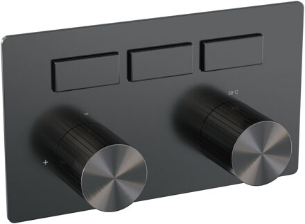Brauer Stripe 3-weg inbouwthermostaat met drukknoppen met in- en afbouwdelen gunmetal geborsteld PVD