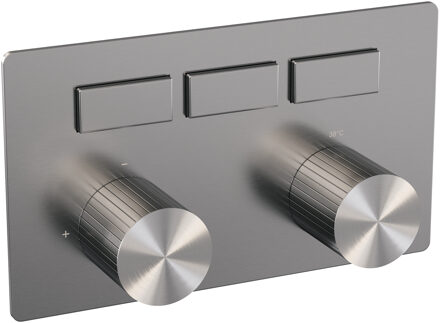 Brauer Stripe 3-weg inbouwthermostaat met drukknoppen met in- en afbouwdelen RVS-kleurig geborsteld PVD