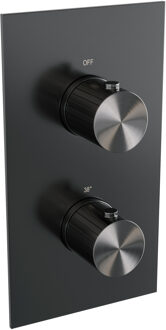 Brauer Stripe 3-weg inbouwthermostaat rechthoekig met in- en afbouwdelen gunmetal geborsteld PVD