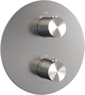 Brauer Stripe 3-weg inbouwthermostaat rond met in- en afbouwdelen RVS-kleurig geborsteld PVD