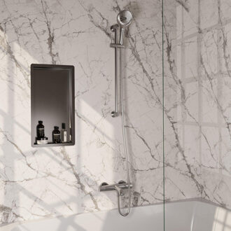 Brauer Stripe Baddouche Thermostaatkraan - SET 02 - opbouw - glijstang - 3-standen handdouche - doucheslang - RVS-kleurig geborsteld PVD 5-NG-341