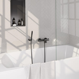 Brauer Stripe Baddouche Thermostaatkraan - SET 03 - opbouw - wandhouder - staaf handdouche - doucheslang - gunmetal geborsteld PVD 5-GM-342 gunmetal (antraciet)