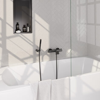 Brauer Stripe Baddouche Thermostaatkraan - SET 03 - opbouw - wandhouder - staaf handdouche - doucheslang - gunmetal geborsteld PVD 5-GM-342 gunmetal (antraciet)