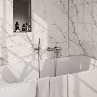 Brauer Stripe Baddouche Thermostaatkraan - SET 03 - opbouw - wandhouder - staaf handdouche - doucheslang - RVS-kleurig geborsteld PVD 5-NG-342