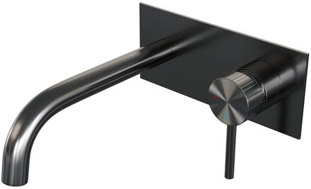 Brauer Stripe Inbouw Wastafelmengkraan - gebogen uitloop en afdekplaat - model A1 - gunmetal geborsteld PVD 5-GM-329 gunmetal (antraciet)