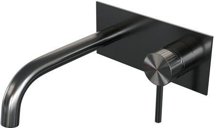 Brauer Stripe inbouw wastafelmengkraan met gebogen uitloop en afdekplaat model A1 gunmetal geborsteld PVD
