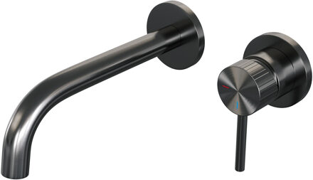 Brauer Stripe inbouw wastafelmengkraan met gebogen uitloop en rozetten model A1 gunmetal geborsteld PVD