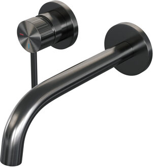 Brauer Stripe inbouw wastafelmengkraan met gebogen uitloop en rozetten model A2 gunmetal geborsteld PVD