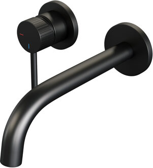 Brauer Stripe inbouw wastafelmengkraan met gebogen uitloop en rozetten model A2 mat zwart