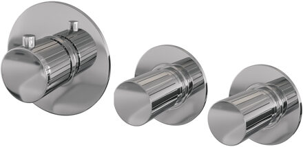 Brauer Stripe inbouwthermostaat en 2 stopkranen met in- en afbouwdelen chroom