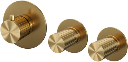 Brauer Stripe inbouwthermostaat en 2 stopkranen met in- en afbouwdelen goud geborsteld PVD