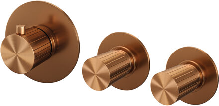 Brauer Stripe inbouwthermostaat en 2 stopkranen met in- en afbouwdelen koper geborsteld PVD