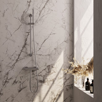 Brauer Stripe Opbouw Douche Thermostaatkraan - SET 01 - glijstang - staaf handdouche - doucheslang - RVS-kleurig geborsteld PVD 5-NG-345