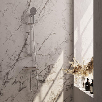 Brauer Stripe Opbouw Douche Thermostaatkraan - SET 02 - glijstang - 3-standen handdouche - doucheslang - chroom 5-CE-346