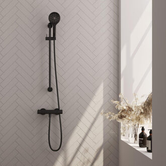 Brauer Stripe Opbouw Douche Thermostaatkraan - SET 02 - glijstang - 3-standen handdouche - doucheslang - mat zwart 5-S-346