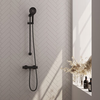 Brauer Stripe Opbouw Douche Thermostaatkraan - SET 02 - glijstang - 3-standen handdouche - doucheslang - mat zwart 5-S-346