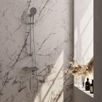 Brauer Stripe Opbouw Douche Thermostaatkraan - SET 02 - glijstang - 3-standen handdouche - doucheslang - RVS-kleurig geborsteld PVD 5-NG-346