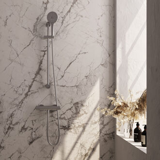 Brauer Stripe Opbouw Douche Thermostaatkraan - SET 02 - glijstang - 3-standen handdouche - doucheslang - RVS-kleurig geborsteld PVD 5-NG-346