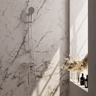 Brauer Stripe opbouw douche thermostaatkraan SET 02 met glijstang en 3-standen handdouche en doucheslang chroom