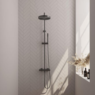 Brauer Stripe Opbouw Thermostatische Regendouche - SET 01 - 25cm hoofddouche - staaf handdouche - doucheslang - gunmetal geborsteld PVD 5-GM-348 gunmetal (antraciet)