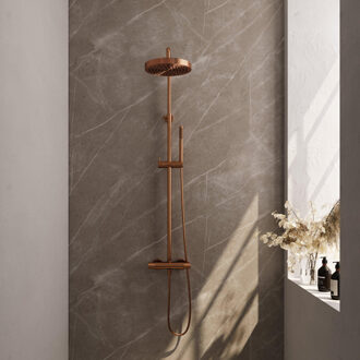 Brauer Stripe Opbouw Thermostatische Regendouche - SET 01 - 25cm hoofddouche - staaf handdouche - doucheslang - koper geborsteld PVD 5-GK-348