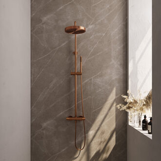 Brauer Stripe Opbouw Thermostatische Regendouche - SET 01 - 25cm hoofddouche - staaf handdouche - doucheslang - koper geborsteld PVD 5-GK-348