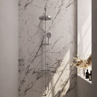 Brauer Stripe opbouw thermostatische regendouche SET 02 met 25 cm hoofddouche en 3-standen handdouche en doucheslang chroom