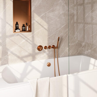 Brauer Stripe Thermostatische Badkraan - SET 01 - inbouw - badvulcombinatie - staaf handdouche - doucheslang - wandaansluitbocht - koper geborsteld PVD 5-GK-359