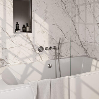 Brauer Stripe Thermostatische Badkraan - SET 01 - inbouw - badvulcombinatie - staaf handdouche - doucheslang - wandaansluitbocht - RVS-kleurig geborsteld PVD 5-NG-359