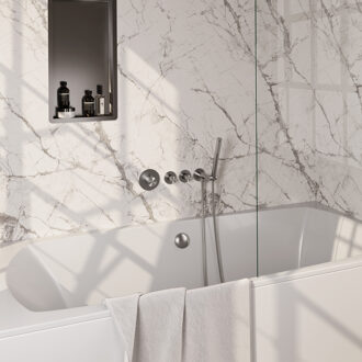 Brauer Stripe Thermostatische Badkraan - SET 01 - inbouw - badvulcombinatie - staaf handdouche - doucheslang - wandaansluitbocht - RVS-kleurig geborsteld PVD 5-NG-359