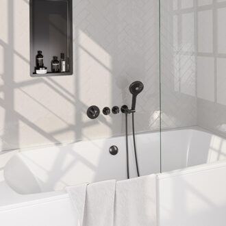 Brauer Stripe Thermostatische Badkraan - SET 02 - inbouw - badvulcombinatie - 3-standen handdouche - doucheslang - wandaansluitbocht - gunmetal geborsteld PVD 5-GM-360 gunmetal (antraciet)