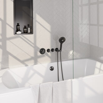 Brauer Stripe Thermostatische Badkraan - SET 02 - inbouw - badvulcombinatie - 3-standen handdouche - doucheslang - wandaansluitbocht - gunmetal geborsteld PVD 5-GM-360 gunmetal (antraciet)