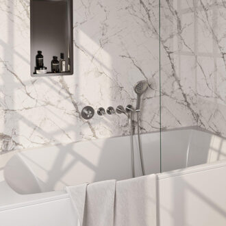 Brauer Stripe Thermostatische Badkraan - SET 02 - inbouw - uitloop - 3-standen handdouche - doucheslang - wandaansluitbocht - RVS-kleurig geborsteld PVD 5-NG-358