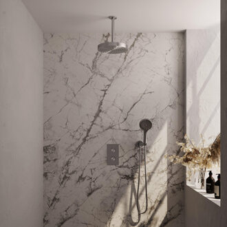 Brauer Stripe Thermostatische Inbouw Regendouche - 3-weg - rechthoekig - 25cm douchekop - plafondarm - 3-standen handdouche - doucheslang - wandaansluitbocht - RVS-kleurig geborsteld PVD 5-NG-399