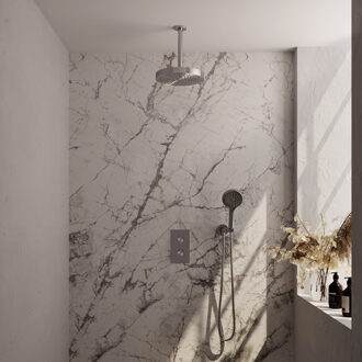 Brauer Stripe Thermostatische Inbouw Regendouche - 3-weg - rechthoekig - 25cm douchekop - plafondarm - 3-standen handdouche - doucheslang - wandaansluitbocht - RVS-kleurig geborsteld PVD 5-NG-399