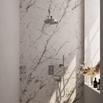 Brauer Stripe Thermostatische Inbouw Regendouche - 3-weg - rechthoekig - 25cm douchekop - rechte muurarm - staaf handdouche - doucheslang - wandaansluitbocht - RVS-kleurig geborsteld PVD 5-NG-389