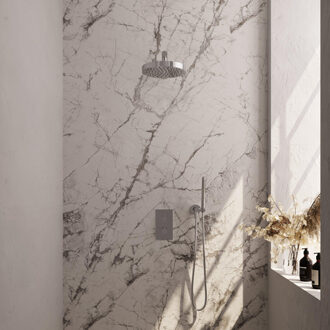 Brauer Stripe Thermostatische Inbouw Regendouche - 3-weg - rechthoekig - SET 13 - 25cm douchekop - rechte muurarm - staaf handdouche - doucheslang - wandaansluitbocht - chroom 5-CE-389