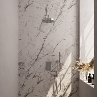 Brauer Stripe thermostatische inbouw regendouche 3-weg rechthoekig SET 13 met 25 cm douchekop en rechte muurarm en staaf handdouche en doucheslang en wandaansluitbocht chroom