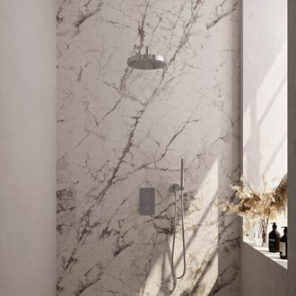 Brauer Stripe Thermostatische Inbouw Regendouche - 3-weg - rechthoekig - SET 14 - 25cm douchekop - gebogen muurarm - staaf handdouche - doucheslang - wandaansluitbocht - chroom 5-CE-391