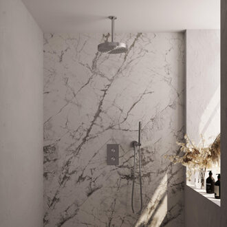 Brauer Stripe Thermostatische Inbouw Regendouche - 3-weg - rechthoekig - SET 15 - 25cm douchekop - plafondarm - staaf handdouche - doucheslang - wandaansluitbocht - RVS-kleurig geborsteld PVD 5-NG-393