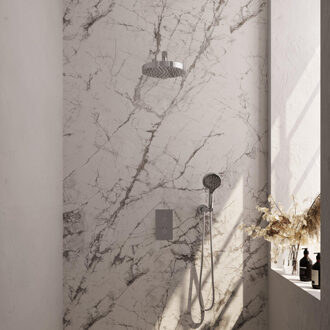 Brauer Stripe Thermostatische Inbouw Regendouche - 3-weg - rechthoekig - SET 16 - 25cm douchekop - rechte muurarm - 3-standen handdouche - doucheslang - wandaansluitbocht - chroom 5-CE-395