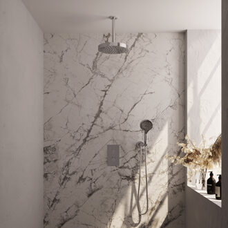 Brauer Stripe Thermostatische Inbouw Regendouche - 3-weg - rechthoekig - SET 18 - 25cm douchekop - plafondarm - 3-standen handdouche - doucheslang - wandaansluitbocht - chroom 5-CE-399