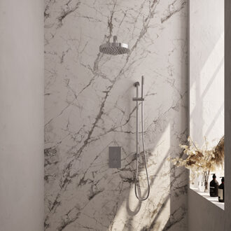 Brauer Stripe Thermostatische Inbouw Regendouche - 3-weg - rechthoekig - SET 19 - 25cm douchekop - rechte muurarm - staaf handdouche - doucheslang - geïntegreerde glijstang - chroom 5-CE-401