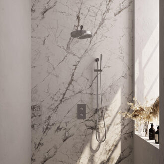 Brauer Stripe Thermostatische Inbouw Regendouche - 3-weg - rechthoekig - SET 19 - 25cm douchekop - rechte muurarm - staaf handdouche - doucheslang - geïntegreerde glijstang - RVS-kleurig geborsteld PVD 5-NG-401